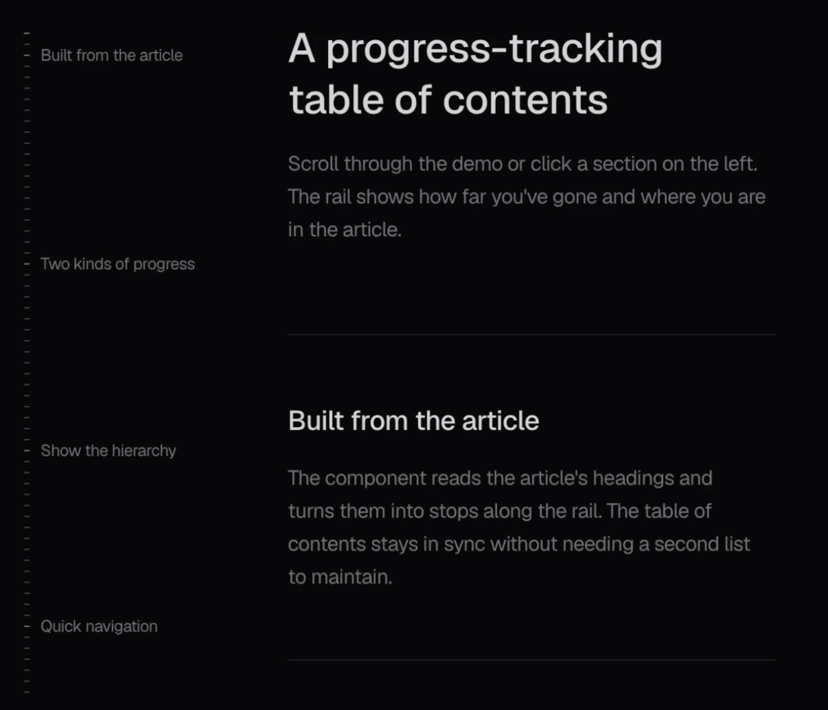 Table of contents rail beside a mock article